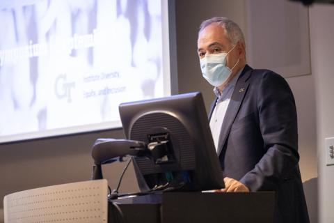 Tech President Ángel Cabrera welcomed the event's in-person and virtual attendees from the Global Learning Center.