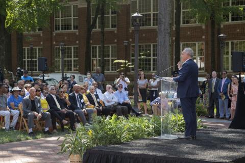 President Ángel Cabrera at the Trailblazers sculpture dedication.