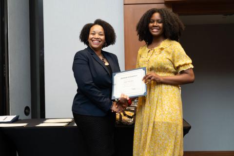 Sybrina Atwaters and 2019 Challenge participant Jade Wurapa at the program's closing banquet 